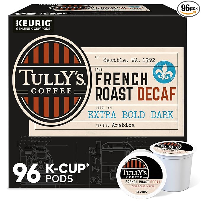 Tully's Coffee French Roast Decaf Keurig Single-Serve K-Cup Pods Dark Roast 96 Count