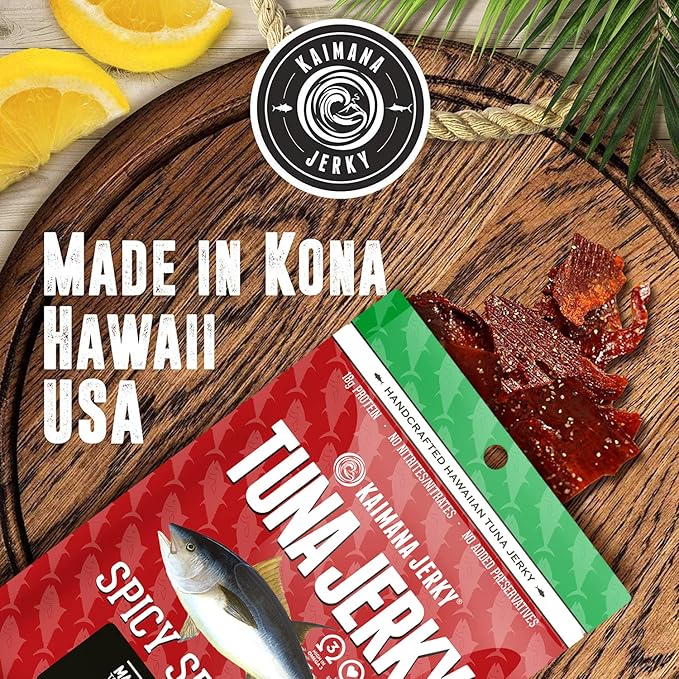 Sriracha Tuna Jerky - Wildly Delicious Yellowfin Ahi Fish Jerky - Made with Americas Original Spicy Sriracha Hot Sauce - 3 Pack