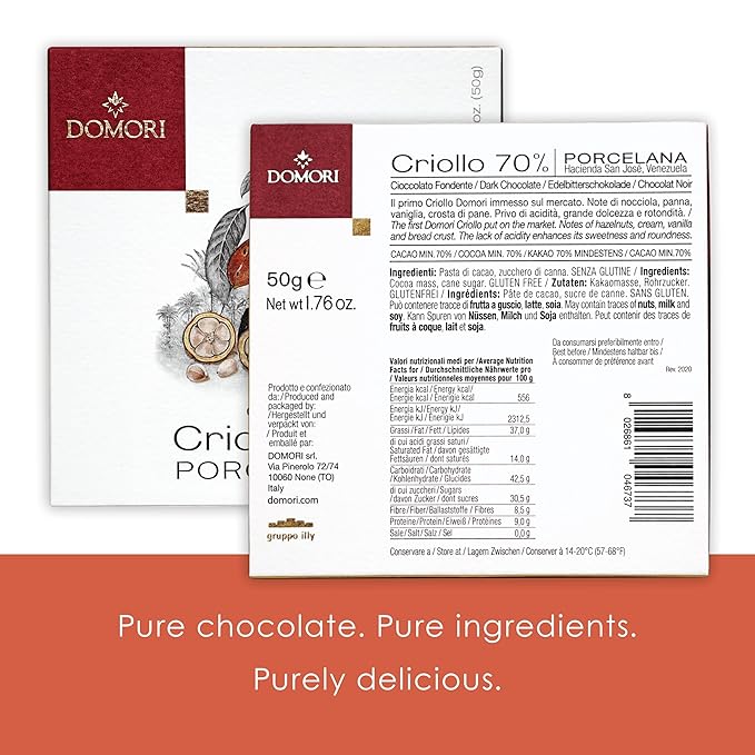 Domori Porcelana 70% Dark Chocolate 3 Pack - Italian Chocolate - Bean-to-Bar Direct Sourced - Gluten-Free Vegan - Bundle
