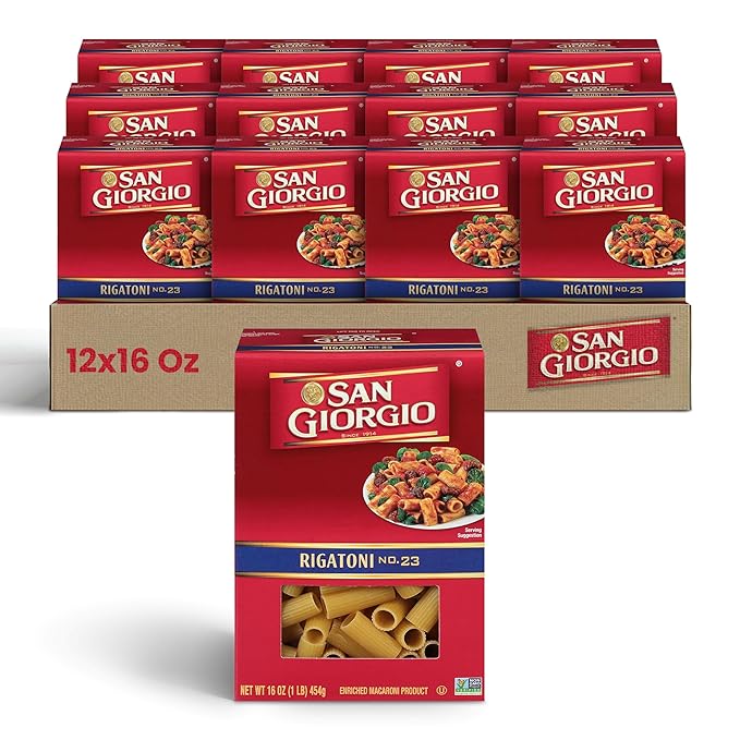 San Giorgio Rigatoni Pasta 12-Pack (16 oz Each) – Authentic Italian-Style Tube Pasta for Hearty Sauces &amp Bakes