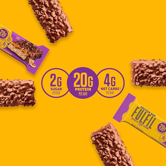 FULFIL Protein Bars Chocolate Peanut Caramel Flavored Gluten Free with 20g Protein Pantry Staples 12 Count