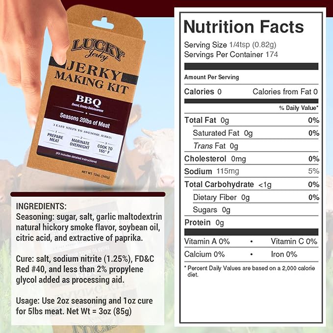 Lucky Beef Jerky DIY Jerky Seasoning and Cure Kits - Variety Pack with Six Flavors | Make Your Own with Sweet and Spicy Peppered Red Pepper Teriyaki BBQ and Original- Season 120lbs of Meat