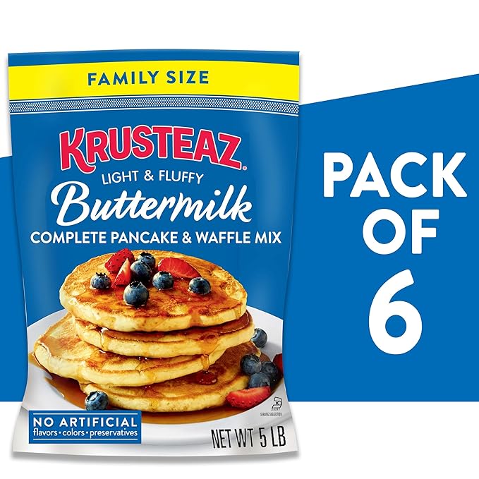 Krusteaz Complete Buttermilk Pancake and Waffle Mix Light &amp Fluffy 5 lb Bags (Pack of 6)