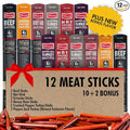 Jerky.com 12-Pack Meat Stick Variety Pack - Includes Bonus Pepper Jack Turkey Sticks - Bold Meat &amp Snack Sticks Sampler | High Protein Low Carb Keto Friendly | Turkey Ham Pork Beef Jerky Gift