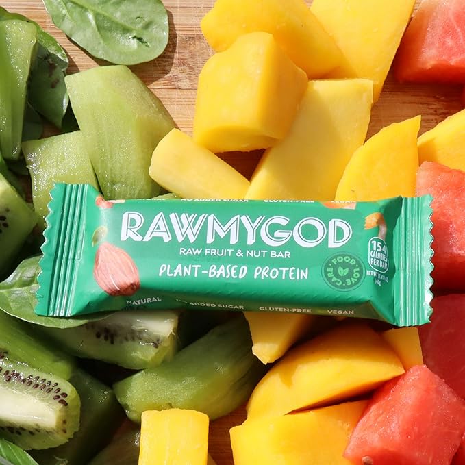 RAWMYGOD Fruit and Nut Bars Good Source of Protein (4.8g 12% protein content) Gluten Free Vegan No Added Sugar (16 bars Fruit &amp Nuts)
