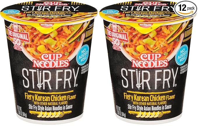 Nissin Cup Noodles Stir Fry Noodles in Sauce Fiery Chicken 2.96 Ounce (Pack of 12)