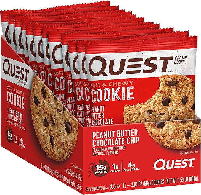 Quest Nutrition Chocolate Peanut Butter Bars High Protein Gluten Free Keto Friendly 12 Count &amp Quest Nutrition Peanut Butter Chocolate Chip Cookie High Protein Low Carb 24.5 Oz 12 Count