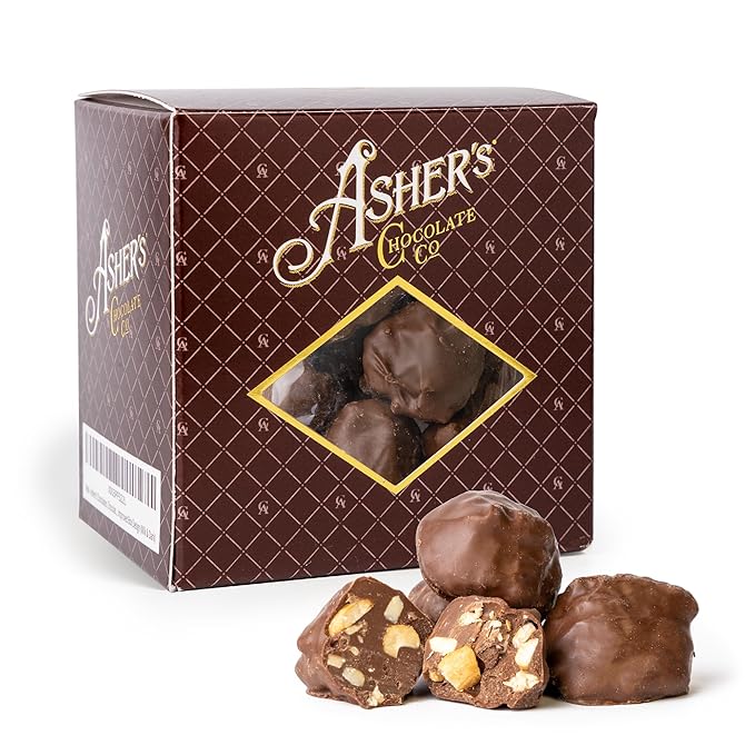 Asher's Chocolates Sugar Free Milk Chocolate Cashew Clusters Diabetic Friendly Giftable Box Design Small Batches of Kosher Chocolate Family Owned Since 1892 (Sugar Free 8oz)