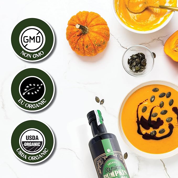 Gourmanity Organic Cold Pressed Styrian Pumpkin Seed Oil Traditionally Made in Austria 100% Pure Healthy and Delicious Oil Non-GMO Vegan and Keto Friendly Perfect Drizzled Over Salads 16.9 oz