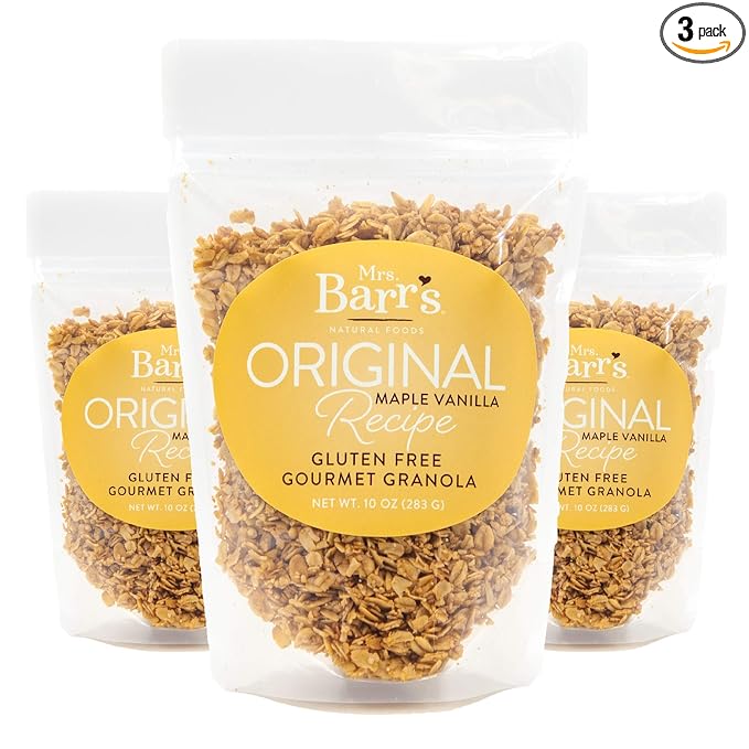 Mrs. Barr’s Natural Foods Granola | Maple Vanilla | Certified Organic Gluten Free Oats | Soft Texture | Small Batch | Gourmet Quality | Real Ingredients | 10 Ounces (3 Pack)