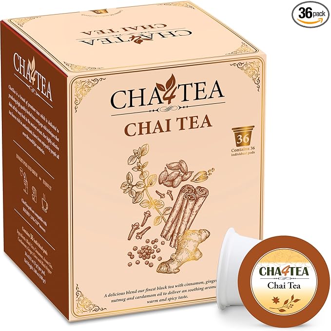 Cha4TEA 36-Count Chai Black Tea Pods Compatible with Keurig K-Cup Brewers