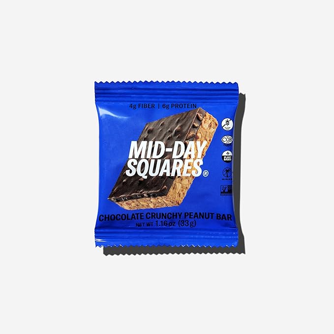 Mid-Day Squares Crunchy Peanut Protein Chocolate Bars 1.16 Oz each 3 Packs (36 Squares) | Made with Real Chocolate 6g Plant Protein 4g Fiber Gluten Free Plant-Based