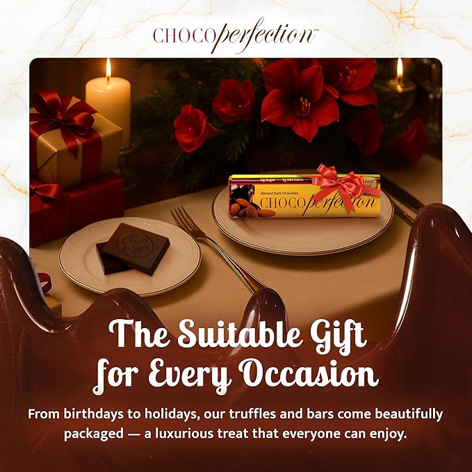 ChocoPerfection Dark Almond Sugar Free Chocolate Gift Box of 12 50g Bars