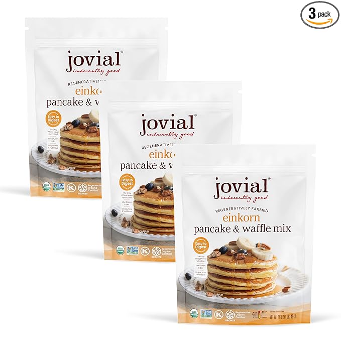 Jovial Organic Einkorn Pancake &amp Waffle Mix - Pancake Mix Premium Batter Flour for Waffle Maker Fast &amp Easy Breakfast Food Non-GMO USDA Organic - 16 oz (Pack of 3)