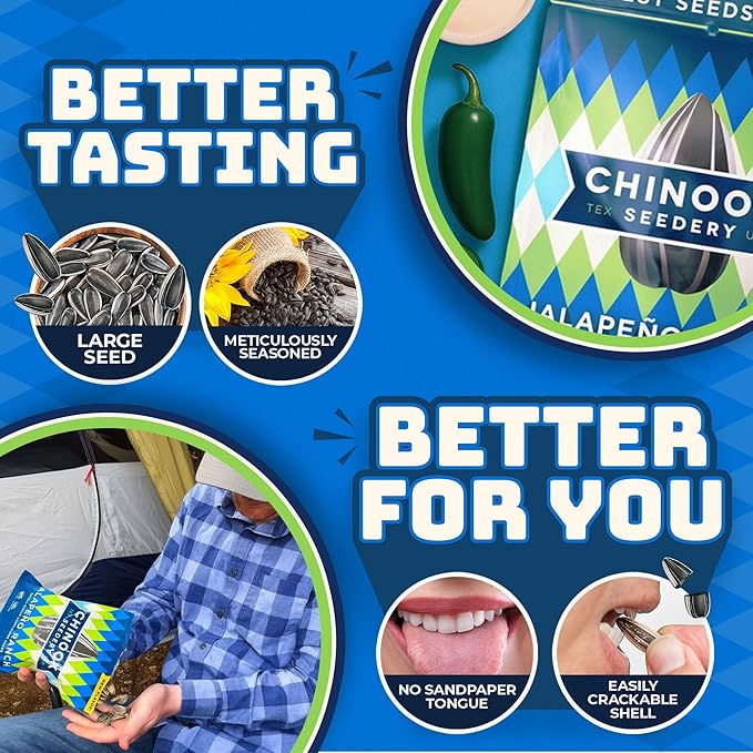 Chinook Seedery Sunflower Seeds to Eat — Jumbo Flavored Roasted Low Sodium Snacks — Keto Friendly Gluten-Free Non-GMO — Jalapeno Ranch Flavor 4 oz (12-Pack)