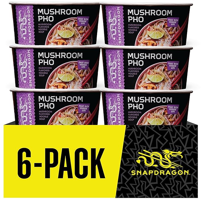 Snapdragon Mushroom Pho Instant Noodle Bowls | Mushroom Flavor Broth with Rice Noodles | Gluten Free | No Artificial Flavors | No MSG Added | 2.1 oz (6 Pack)