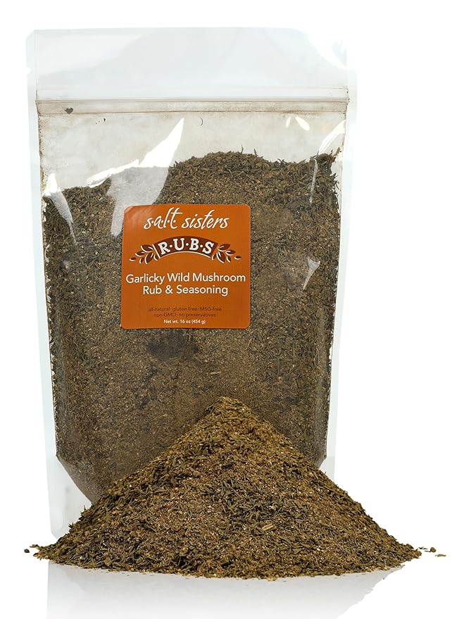 s.a.l.t. sisters Garlicky Wild Mushroom Rub &amp Seasoning | All-Natural Gluten Free MSG Free Non-GMO | Dry &amp Wet Rub Seasoning Base | Versatile Use for Chicken Wings Brisket Pulled Pork | 1