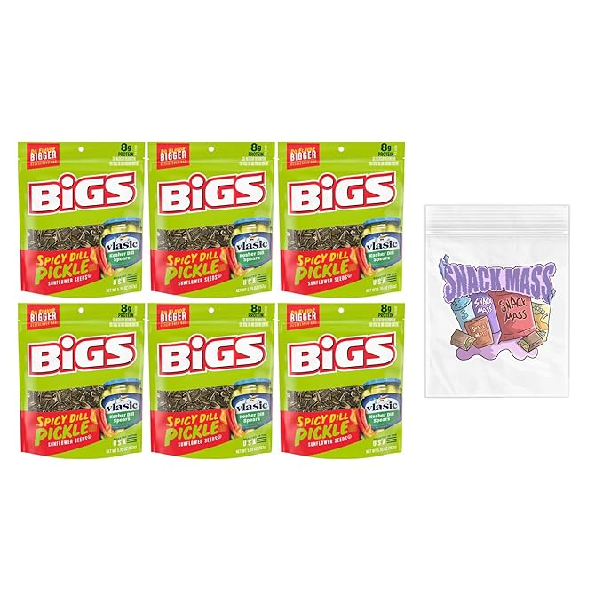 BIGS Vlasic Spicy Dill Pickle Flavored Sunflower Seeds (Pack of 6) 5.35 Oz - In Snack Mass Packaging