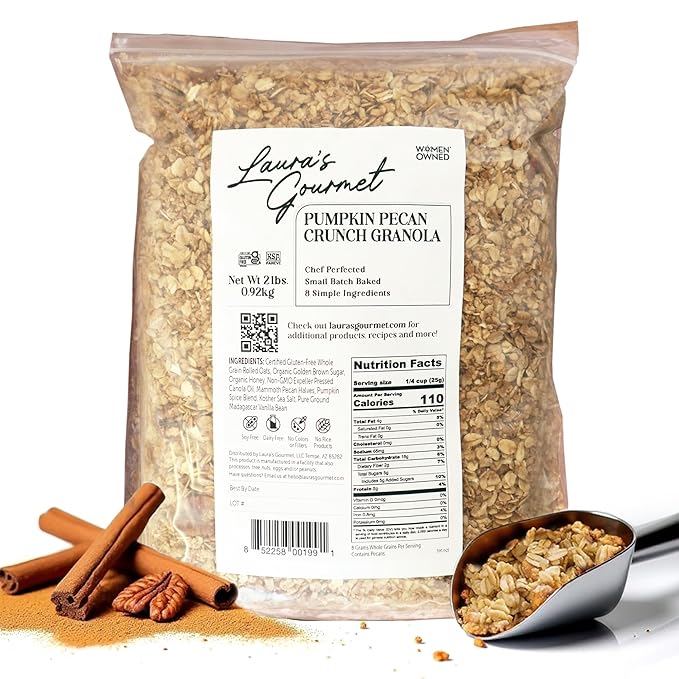Laura's Gourmet Granola - Pumpkin Pecan Crunch - Gluten Soy &amp Dairy Free - Organic Premium Honey Pecan Halves &amp Spices Artisan Chef's Trifecta of Taste Texture &amp Mouthfeel - 2 LB