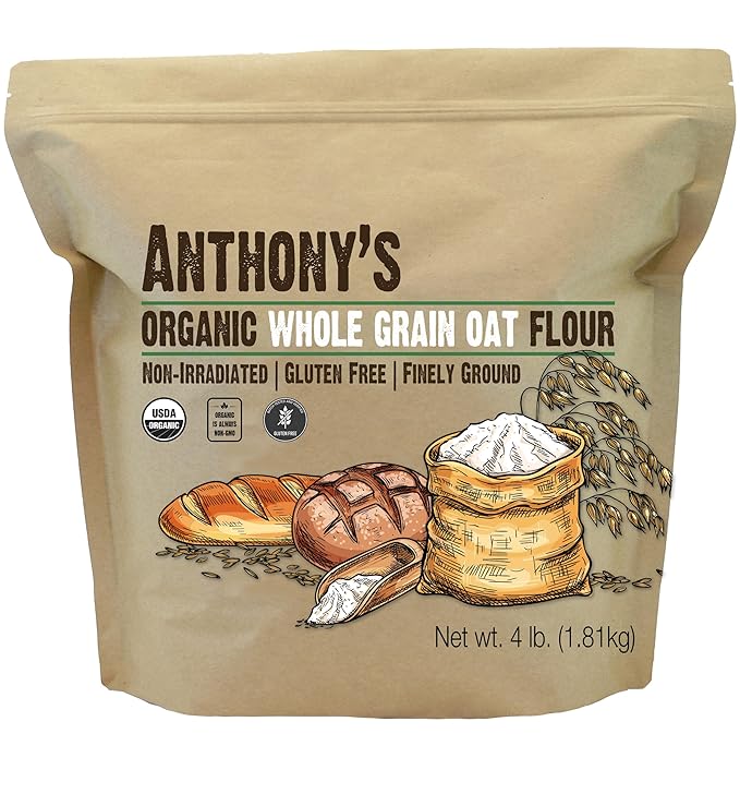 Anthony's Organic Whole Grain Oat Flour 4 lb Gluten Free Non GMO Non Irradiated Finely Ground Vegan