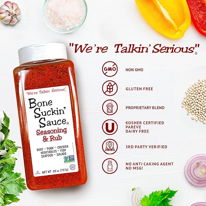 Bone Suckin' Sauce Bulk Seasoning &amp Rub - Brown Sugar Garlic Onion Spices - Non-GMO Gluten-Free Fat-Free Kosher Pareve No MSG (1 Pack Original)