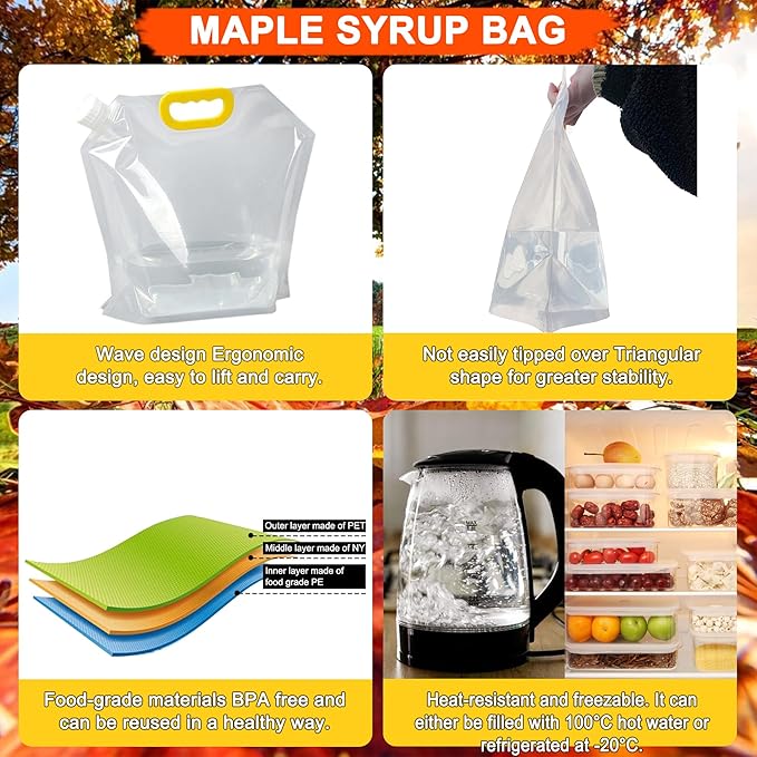 Maple Syrup Tree Tapping Kit with Bags 10 Maple Sap Taps 10 Food Grade 3ft Tubing 10 5L Bags 5 Syrup Filters Maple Birch Walnut Sugaring Starter Supplies Collection Gift for Experts or Beginners