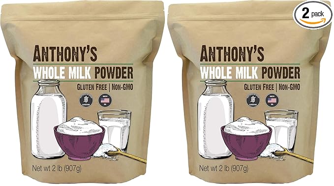 Anthony's Whole Milk Powder 2 lb Gluten Free Non GMO Made in USA (Pack of 2)