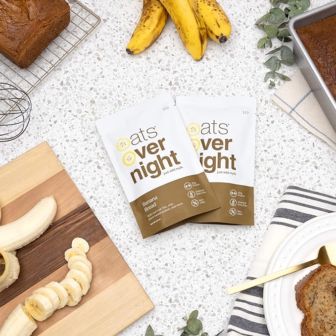 Oats Overnight Banana Bread 8 Pack &amp Blueberry Cobbler 8 Pack - Vegan 20g Protein High Fiber Breakfast Shake - Gluten Free Non GMO Oatmeal