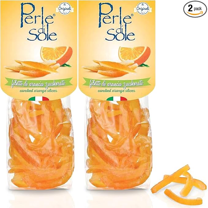 Perle di Sole Candied Orange Peel Sugar Coated - Made in Italy Orange Peels - Pack of 2 (3.5 oz | 100 g)