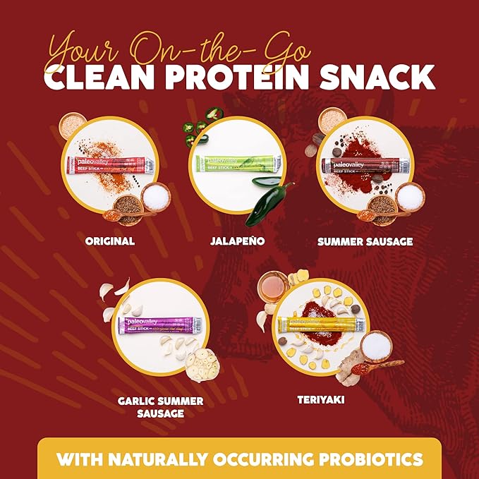 Paleovalley 100% Grass Fed Beef Bone Broth Protein Powder &amp Beef Sticks Bundle - Collagen Peptides for Hair Skin Gut Joint Support High Protein Keto-Friendly Gluten-Free