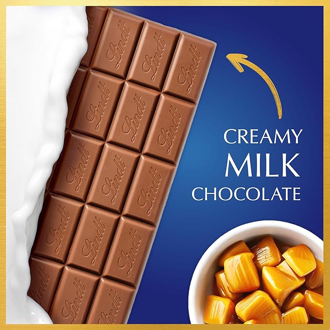 Lindt CLASSIC RECIPE Caramel with Sea Salt Milk Chocolate Bar Milk Chocolate Candy with Pieces of Caramel and Sea Salt 4.4 oz. (12 Pack)