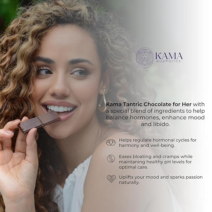 Kama Tantric Chocolate Candy - Organic Chocolate Infused with Potent Adaptogens - Boosts Connection and Vitality - Chocolate Gift Box (Kama 3 Bars Chocolate for Her Dark Chocolate)