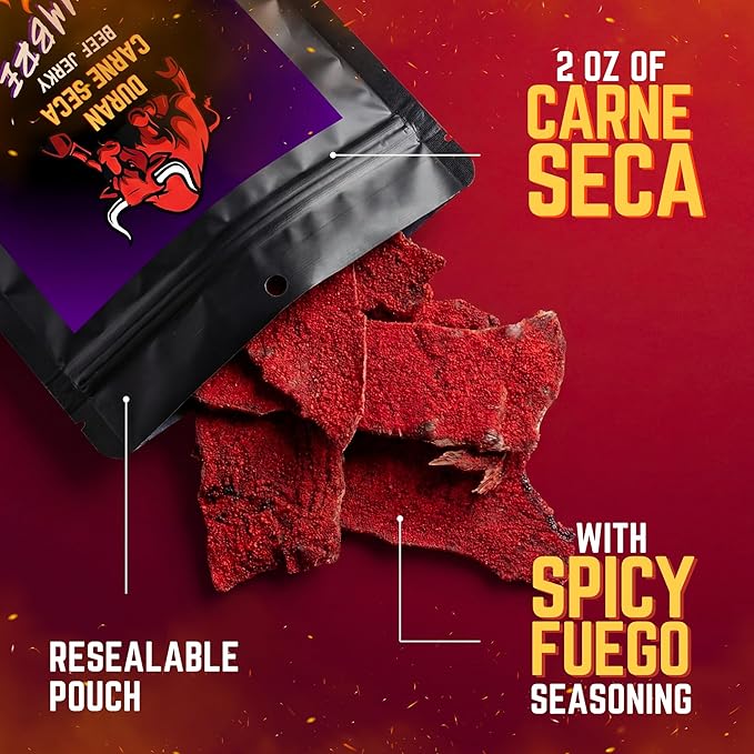 Tizon Lumbre Carne Seca - Spicy Fuego Beef Jerky Snack Premium Mexican-Style Dried Beef 2oz Resealable Pouch No Added Hormones USA Made