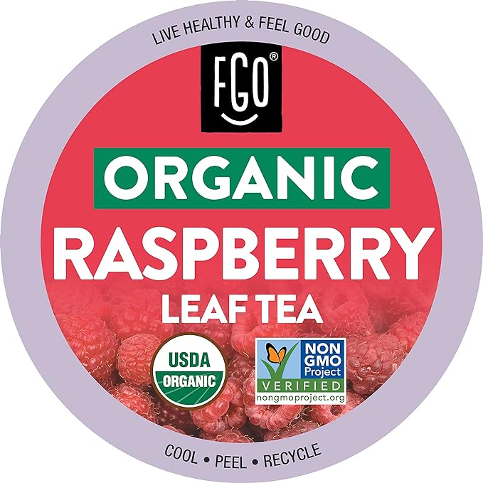 FGO Organic Raspberry Leaf Tea K-Cup Pods for Keurig 24 Count (Pack of 1) Naturally Caffeine-Free Herbal Tea USDA Organic Non-GMO &amp Recyclable