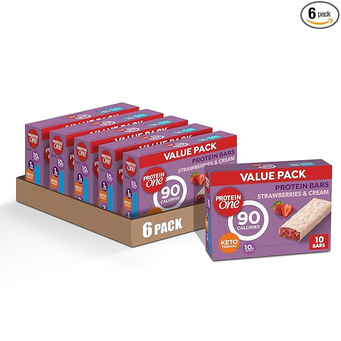 Protein One 90 Calorie Keto Protein Bars Strawberries and Cream 10 ct (Pack of 6)