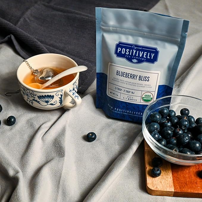 Organic Positively Tea Company Blueberry Bliss Rooibos Tea Loose Leaf 16 Ounce