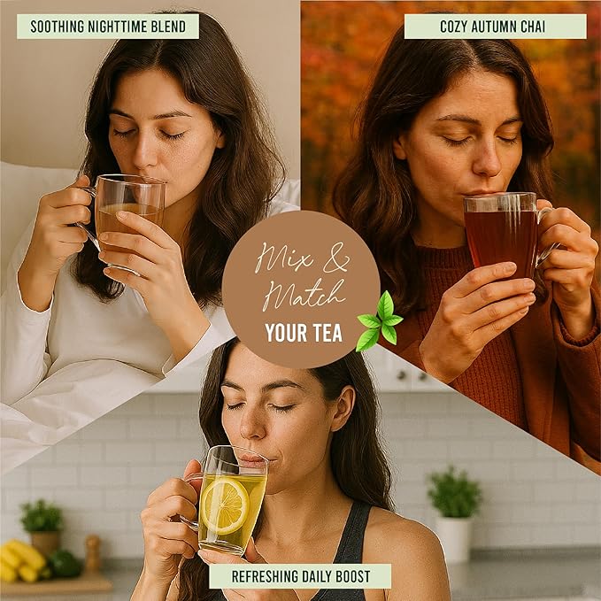Loose Leaf Tea Sampler - Tea Gift Set Box – 8 Unique Flavors with Stainless Steel Infuser | Vanilla Chai Jasmine Lemon Honey &amp More | Tea Gift Set for Women and Men - Set of 9 - Valentine Gifts