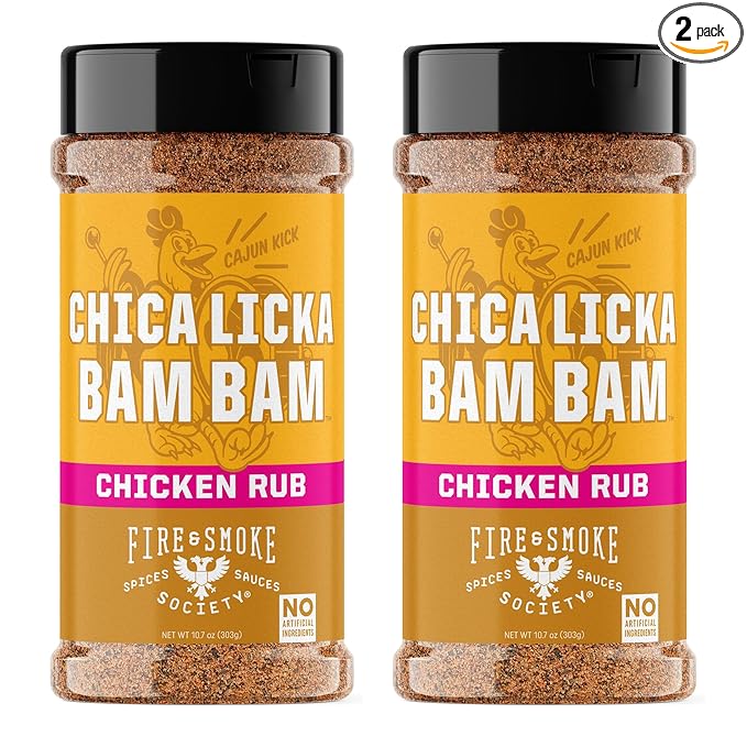 Fire &amp Smoke Society Chica Licka Bam Bam Chicken Seasoning | BBQ Seasonings and Rubs for Smoking and Grilling | Wings Grilled Poultry Seasoning | Black Pepper Paprika Garlic | XL (2-Pack)