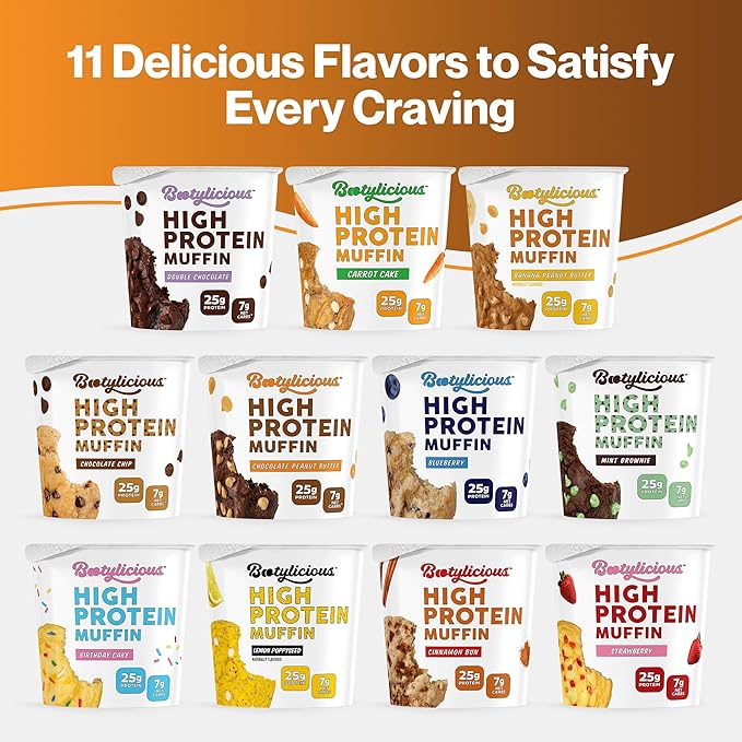 Bootylicious | High-Protein Muffin | 25g Protein 7g Net Carbs 2.32-2.75oz Cup 12-Pack (Chocolate Peanut Butter)
