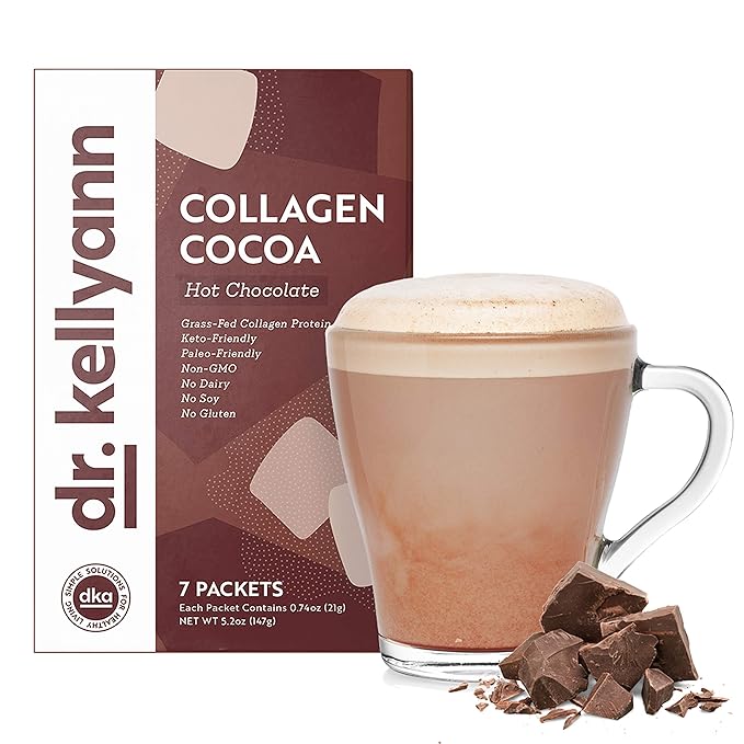 Dr. Kellyann Keto Cocoa Hot Chocolate Packets (7 Servings) – Grass-Fed Collagen &amp Coconut Milk Sugar-Free Keto-Friendly 1 Pack