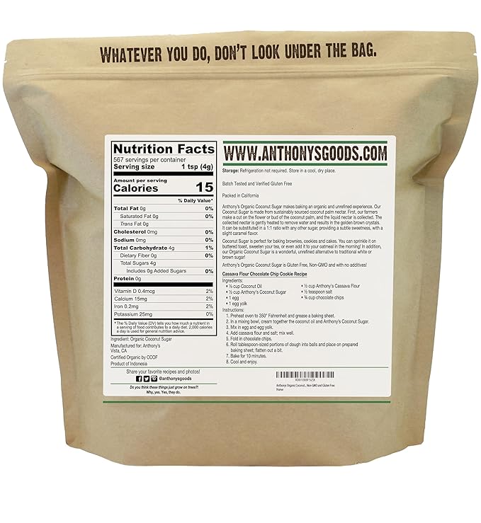 Anthonys Organic Coconut Sugar 5lbs Non-GMO and Gluten Free