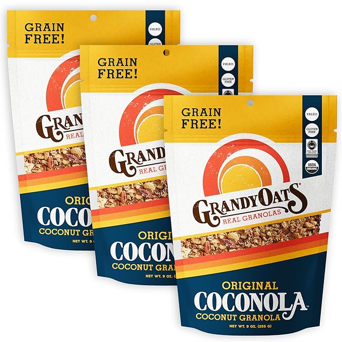 GrandyOats Gluten Free Granola (Certified Organic Paleo Friendly Non-GMO Grain Free Low Carb and Low Sugar) Original Coconola 27 Oz