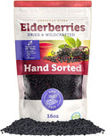 Dried Elderberries - 1lb Bulk - Hand-Sorted Wildcrafted Natural Non-GMO Whole European Immune System Support for Black Elderberry Syrup Gummies Jelly Tea Wine Raw Sambucus One Pound