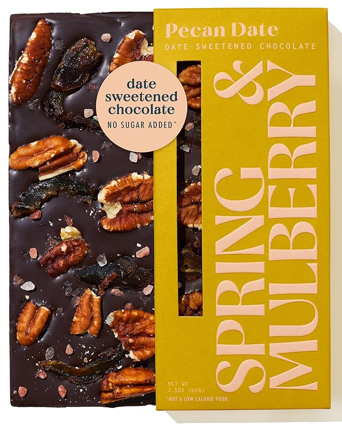 Spring &amp Mulberry Dark Chocolate Bars – Healthy Dark Chocolate Date-Sweetened - Pecan Date 4 Pack