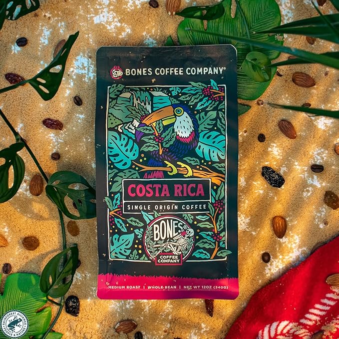 Bones Coffee Company Ethiopia and Costa Rica Single Origin Flavored Coffee Bundle Light Roast and Medium Roast Low Acid Arabica Beans 12 Oz Whole Bean