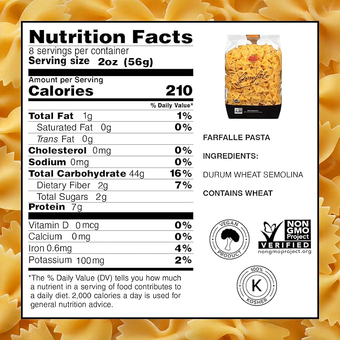 Garofalo - Premium Durum Wheat Semolina Farfalle Pasta Italian Made Bronze-Drawn Al-Dente One-Ingredient Pasta (4 pack)