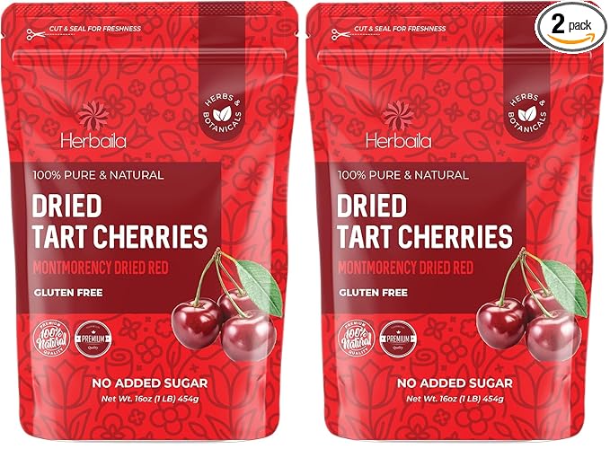Herbaila Dried Cherries Tart Cherry Montmorency Tart Cherries Dried Sour Cherries Fresh Montmorency Dried Tart Cherries Dried Cherries All-Natural Whole Sour Cherry (1lb) (Pack of 2)