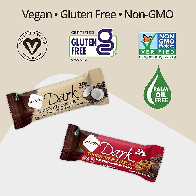NuGo Dark Chocolate Almond with Sea Salt 12g Protein Bar Vegan Gluten Free Non-GMO Kosher Pareve 24 Count