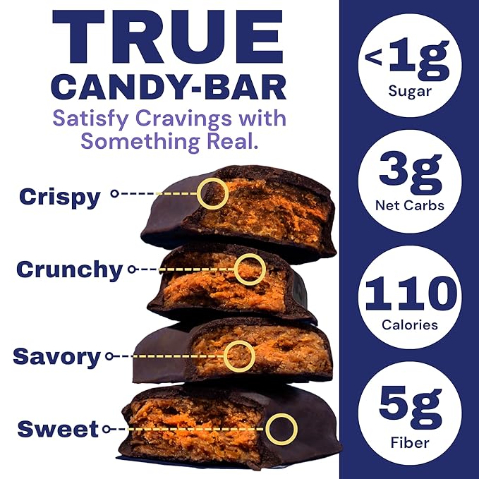 Krack’d Snacks Keto Chocolate Snack Bars 10 Pk | Handmade Low Carb Sugar Free Dark Chocolates with Peanut Butter Caramel Crunch Allulose | Vegan Non-GMO Gluten Free Chocolate Candy Bar
