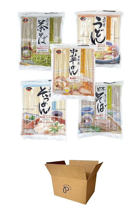 J-Basket Japanese Noodles 5-Pack Set - Ramen Udon Somen Buckwheat Green Tea (RAMEN-UDON-SOMEN-BUCKWHEAT-Green Tea1EA)